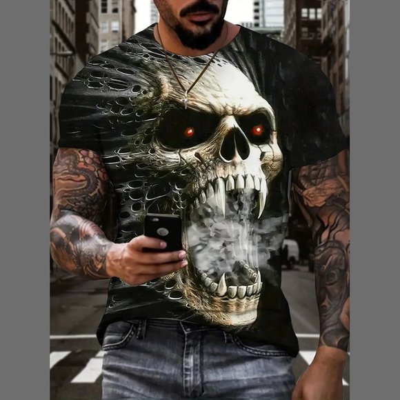 Skull T-shirt 3D Digital Pattern Print Graphic Polyester Men's 2XL 3XL - Picture 1 of 4